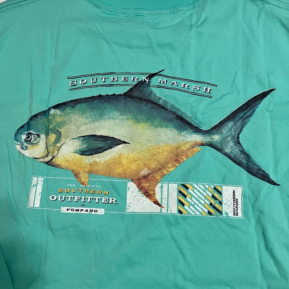 Southern Marsh Aqua Long Sleeve Tee Fish decal Sz M
